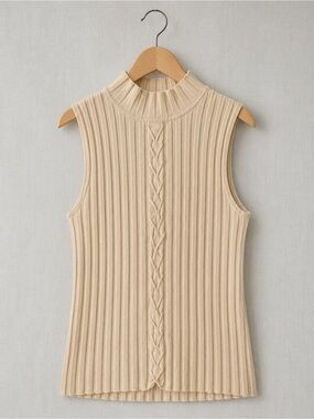 Belldini Beige Sleeveless Ribbed Mock-Neck Tank